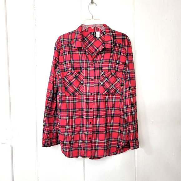 H & M Divided Red Plaid Flannel Shirt - Picture 4 of 5